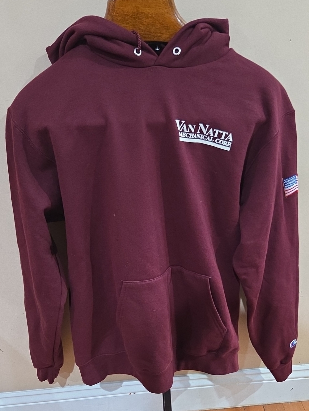 Champion Maroon Hooded Sweatshirt with Van Natta Logo Men Large